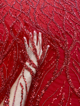 Piros Couture Csipke Gyöngyökkel és Flitterekkel